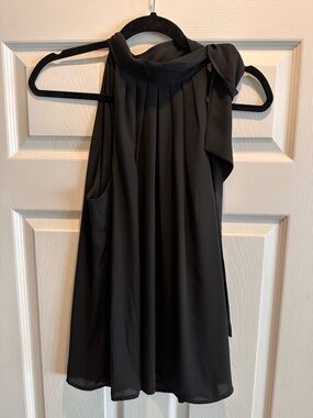 Express Black Sleeveless High-Neck Tie Detail Top